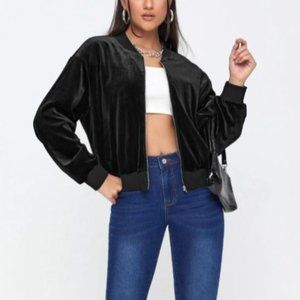 Drop Shoulder Velvet Bomber Jacket